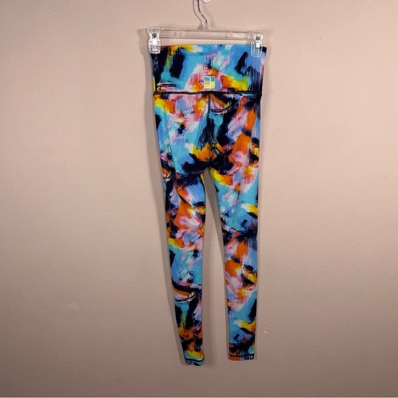 Small Dana Lou Fit Colorful Leggings Athletic Activewear Neon Blue Yellow Active - Picture 8 of 11